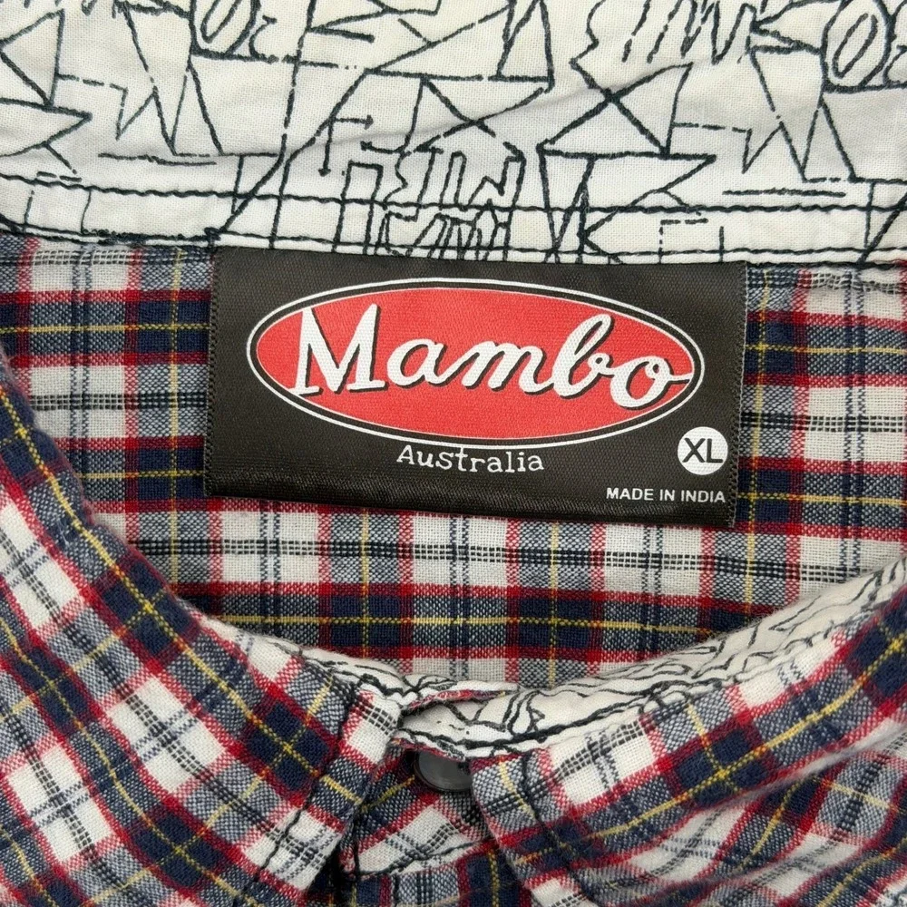 Mambo Men's XL Red Plaid Western Pearl Snap Long Sleeve Cotton Shirt Music
